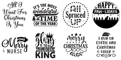 Merry Christmas Labels And Badges Set Christmas Black Vector Illustration for Postcard, Printable, Stationery