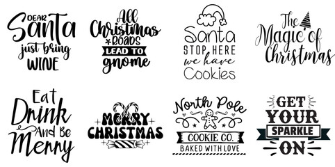 Fototapeta premium Happy Holiday and Winter Calligraphy Collection Christmas Black Vector Illustration for Postcard, Bookmark, Holiday Cards