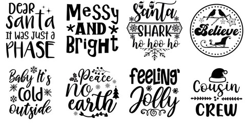 Fototapeta premium Merry Christmas and Happy New Year Inscription Set Christmas Black Vector Illustration for Postcard, Label, Decal