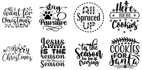 Merry Christmas and Happy Holiday Phrase Collection Christmas Black Vector Illustration for Icon, Newsletter, Presentation