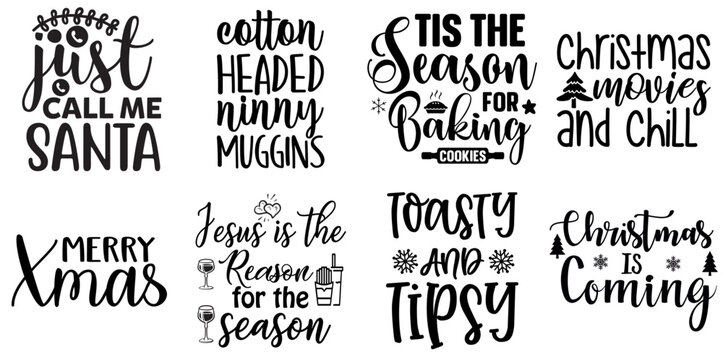 Christmas and Holiday Labels And Badges Set Christmas Black Vector Illustration for Printing Press, Wrapping Paper, Packaging