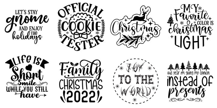 Christmas and Winter Quotes Set Christmas Black Vector Illustration for Stationery, Newsletter, Mug Design