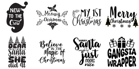 Merry Christmas Calligraphic Lettering Collection Christmas Black Vector Illustration for Announcement, Icon, Infographic