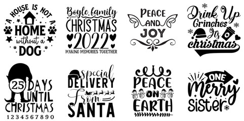 Fototapeta premium Merry Christmas and Happy Holiday Quotes Bundle Christmas Black Vector Illustration for Stationery, Bookmark, Book Cover