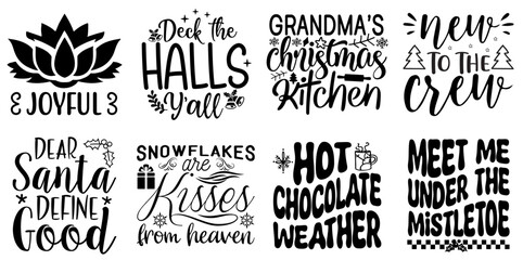 Holiday Celebration and Winter Quotes Bundle Christmas Black Vector Illustration for Banner, Advertisement, Stationery