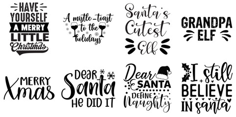 Fototapeta premium Merry Christmas and Holiday Celebration Typographic Emblems Set Christmas Black Vector Illustration for Motion Graphics, Mug Design, Sticker
