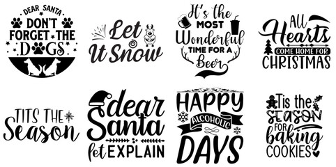 Merry Christmas Typography Collection Christmas Black Vector Illustration for Greeting Card, Printable, Advertising