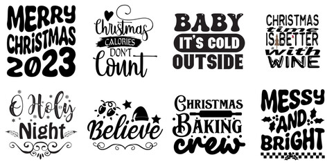 Merry Christmas and Winter Trendy Retro Style Illustration Set Christmas Black Vector Illustration for Presentation, Bookmark, Infographic