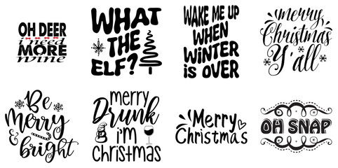 Fototapeta premium Merry Christmas and Happy New Year Inscription Collection Christmas Black Vector Illustration for Gift Card, Label, Magazine