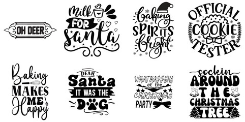Fototapeta premium Merry Christmas and New Year Phrase Collection Christmas Black Vector Illustration for Book Cover, Holiday Cards, Advertisement