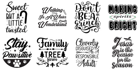 Fototapeta premium Christmas Festival and Winter Holiday Inscription Collection Christmas Black Vector Illustration for Advertisement, Magazine, Wrapping Paper