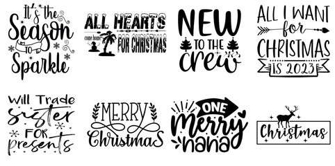 Fototapeta premium Merry Christmas and Happy Holiday Hand Lettering Collection Christmas Black Vector Illustration for Postcard, Printing Press, Bookmark