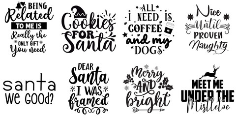 Fototapeta premium Christmas Festival and Winter Holiday Typography Collection Christmas Black Vector Illustration for Magazine, Newsletter, Announcement