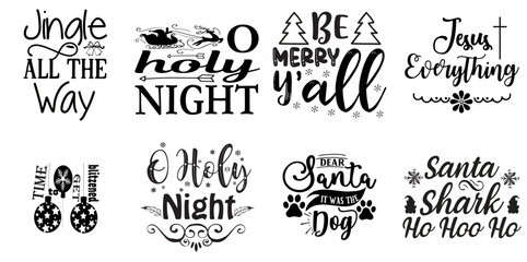Merry Christmas and Holiday Celebration Typography Collection Christmas Black Vector Illustration for Postcard, Book Cover, Sticker