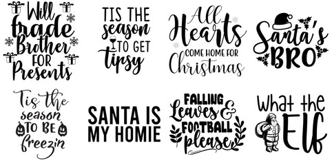 Fototapeta premium Merry Christmas and Happy Holiday Trendy Retro Style Illustration Set Christmas Black Vector Illustration for T-Shirt Design, Icon, Label