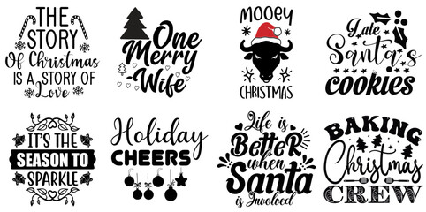 Fototapeta premium Christmas and Holiday Calligraphic Lettering Set Christmas Black Vector Illustration for Label, Vouchers, Poster
