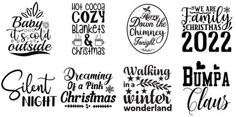 Fototapeta premium Happy Holiday and Winter Labels And Badges Collection Christmas Black Vector Illustration for Icon, Greeting Card, Label
