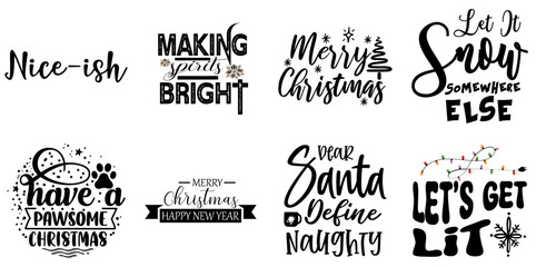 Fototapeta premium Merry Christmas Quotes Set Christmas Black Vector Illustration for Social Media Post, Magazine, Printable