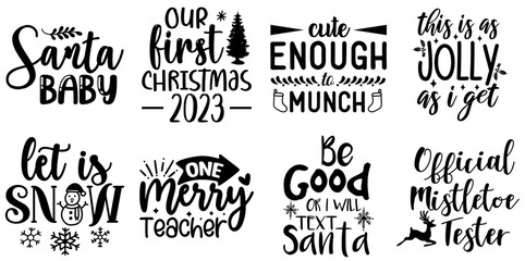 Fototapeta premium Christmas and Holiday Phrase Bundle Christmas Black Vector Illustration for Mug Design, Infographic, Postcard