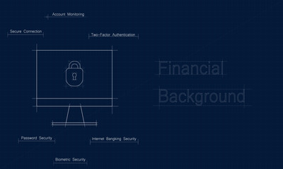 Blueprint computer with padlock illustration background, This composition conveys a sense of robust cybersecurity and technological planning, making it ideal for projects related to digital security.