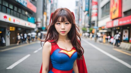 Cute Asian Girl Superhero Background Very Cool