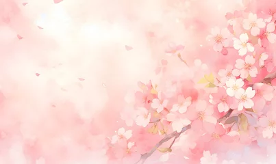 Fotobehang Beautiful watercolor pink cherry blossom illustration, Generative AI © simba kim