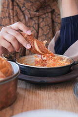 Turkish Menemen omelet in a frying pan. .