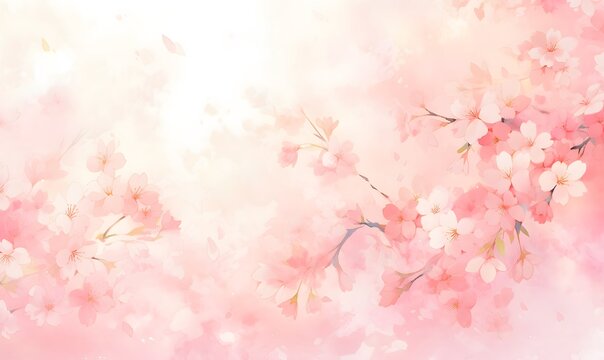 Beautiful watercolor pink cherry blossom illustration, Generative AI © simba kim