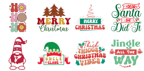 Christmas and Holiday Labels And Badges Bundle Retro Christmas Vector Illustration for Newsletter, Postcard, Greeting Card