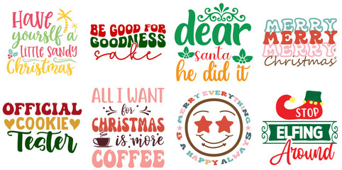 Christmas Festival and Winter Holiday Calligraphy Bundle Retro Christmas Vector Illustration for Advertising, Bookmark, Greeting Card