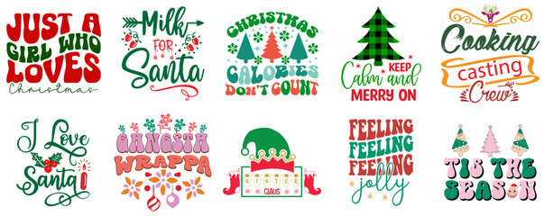 Happy Holiday and Winter Inscription Set Vintage Christmas Vector Illustration for Gift Card, Packaging, Social Media Post