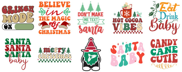 Merry Christmas and Holiday Celebration Phrase Bundle Vintage Christmas Vector Illustration for Greeting Card, Logo, Flyer