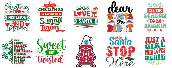 Christmas and New Year Typographic Emblems Collection Vintage Christmas Vector Illustration for Advertising, Wrapping Paper, Logo