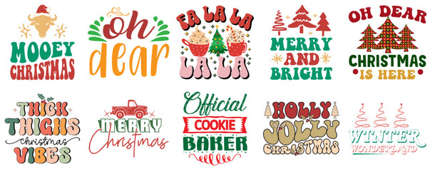 Merry Christmas and Winter Inscription Set Vintage Christmas Vector Illustration for Mug Design, Logo, Packaging