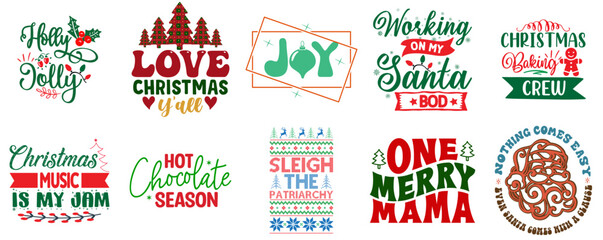 Christmas and New Year Quotes Bundle Vintage Christmas Vector Illustration for Infographic, Advertising, Sticker