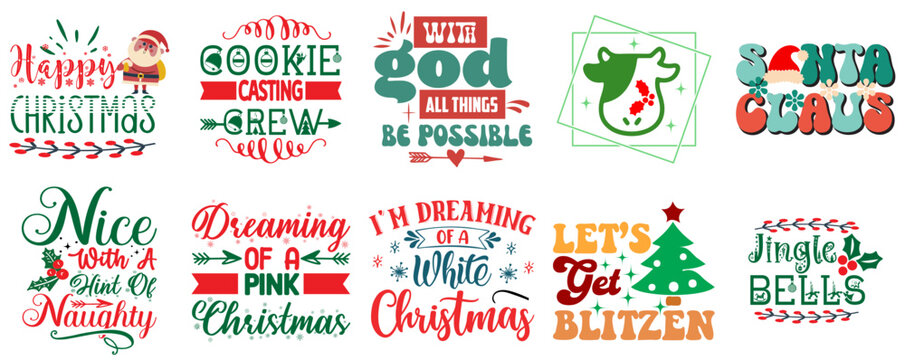 Merry Christmas and Winter Phrase Collection Vintage Christmas Vector Illustration for Brochure, Newsletter, Book Cover