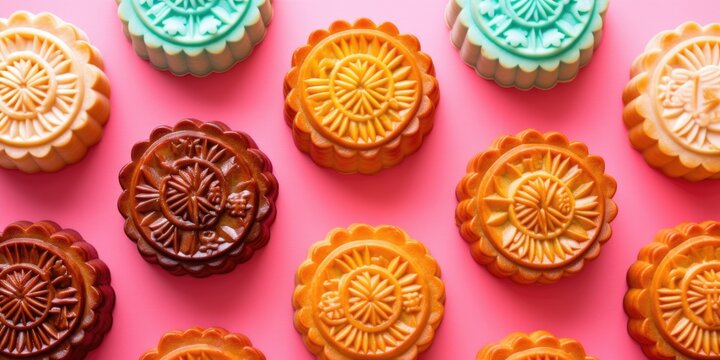 Moon cakes. Background Asian traditional holiday food and Mooncakes. Chinese Lunar New Year