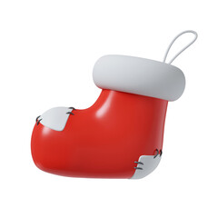 3d Christmas gift sock icon. minimal decorative festive conical shape tree. New Year's holiday decor. 3d design element In cartoon style. Icon isolated on white background. Vector illustration