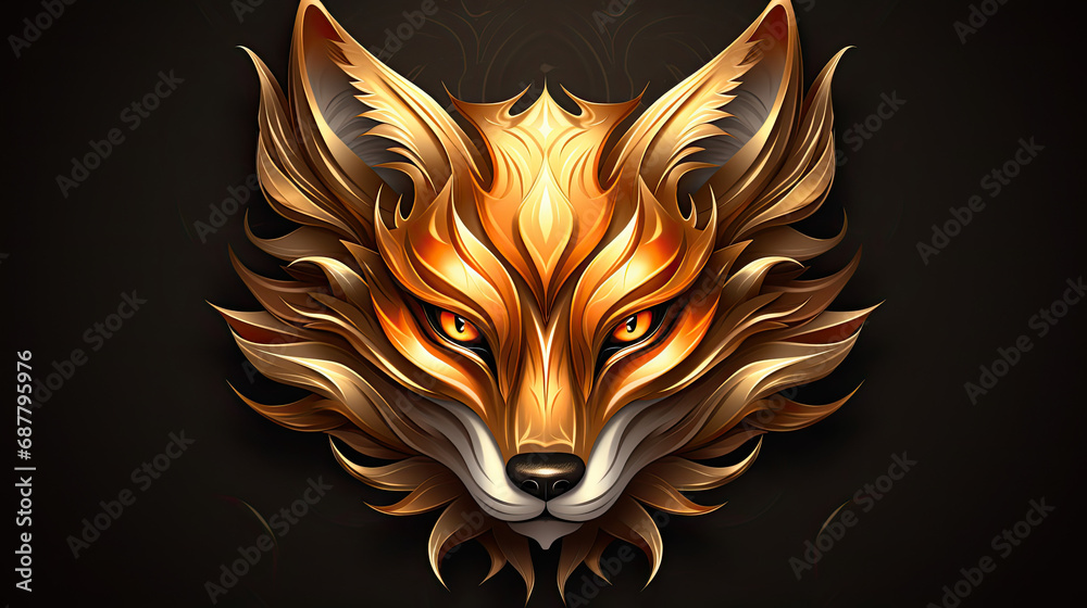 Sticker a head fox logo design on a dark background. fox pattern details in luxury style