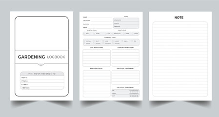 Editable Gardening Log Book Planner Kdp Interior printable template Design.