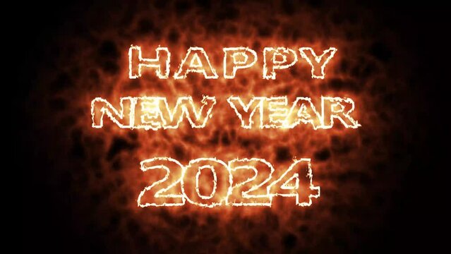 Fire effect 2024 happy new year. 2024 burning text animation. 2024 animated text new year.