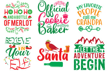 Merry Christmas and New Year Phrase Bundle Christmas Vector Illustration for Icon, Packaging, Announcement