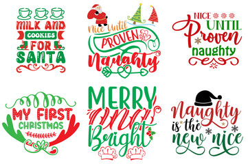 Merry Christmas and New Year Typographic Emblems Set Christmas Vector Illustration for Printable, Greeting Card, Postcard