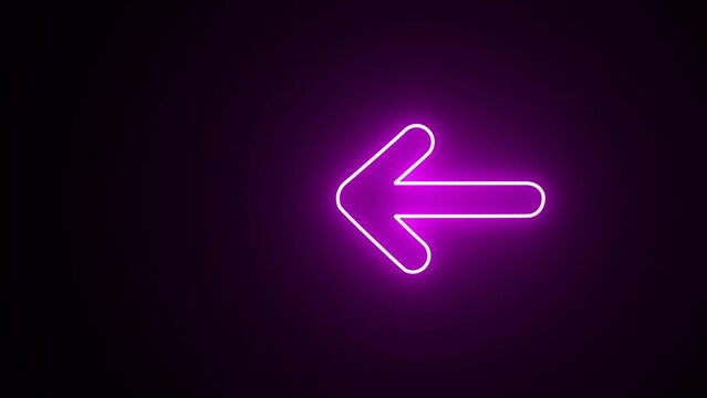 Glowing neon arrows moving from right to left on black background. neon arrow sign animation. neon left abstract directional icon animation. Arrow Loop Animation direction concept, Advertising.