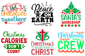 Christmas and New Year Typography Set Christmas Vector Illustration for Logo, Bookmark, Postcard