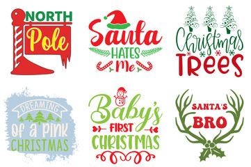 Merry Christmas and Happy Holiday Quotes Collection Christmas Vector Illustration for Banner, Decal, Presentation