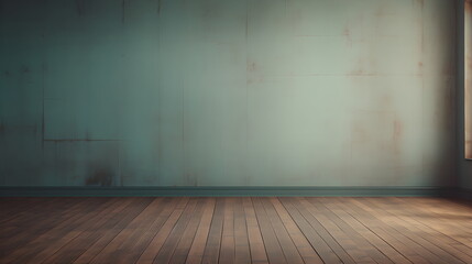 Simple room, cyan Wall, hardwood Floor