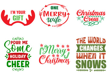 Merry Christmas Typographic Emblems Collection Christmas Vector Illustration for Logo, Sticker, Greeting Card