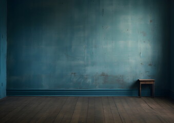 Simple room, blue Wall, laminate Floor