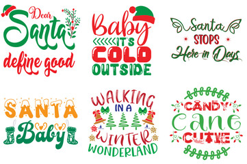 Christmas and Holiday Typography Set Christmas Vector Illustration for Stationery, Sticker, Advertising
